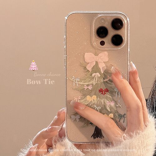 适用苹果17promax手机壳蝴蝶结圣诞树iphone16软14透明闪粉12软套