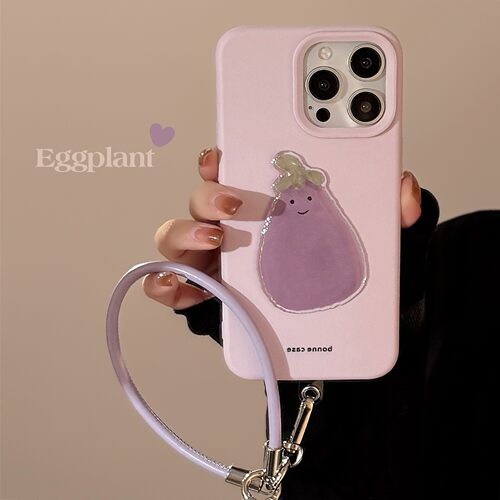 适用可爱茄子手绳苹果17手机壳15promax韩风iphone14立体13硅胶16