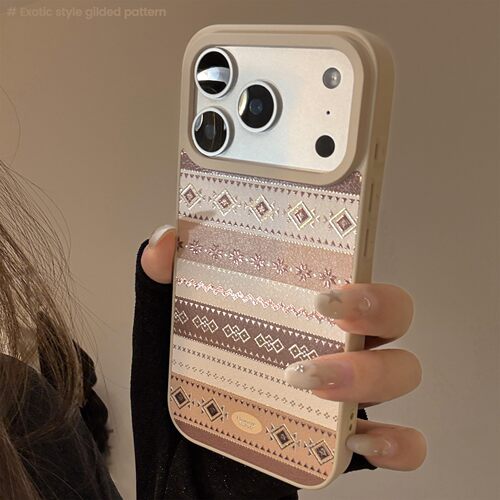适用鎏金皮质苹果17promax手机壳16iPhone15个性棕纹理13华为三星