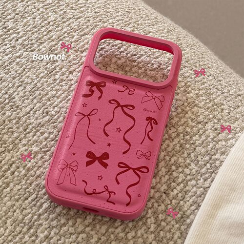 适用玫红蝴蝶结苹果17promax手机壳iPhone16皮质15韩系女14防摔13
