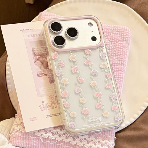 适用温柔闪粉苹果17手机壳iphone16透明花帘13防摔15小清新14软套