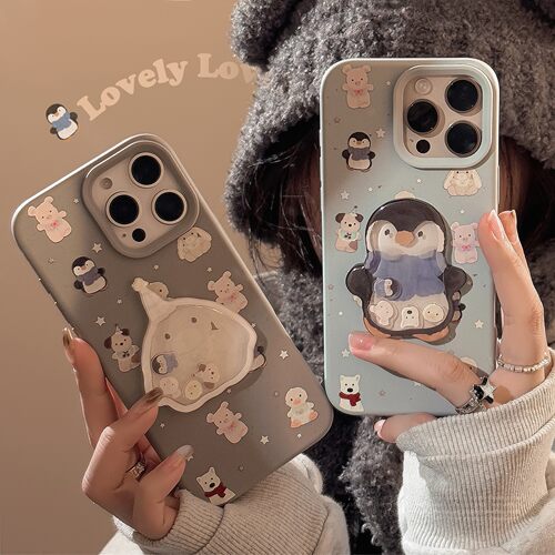 适用可爱企鹅小兔摇摇乐iphone17手机壳苹果15promax硅胶1413立体