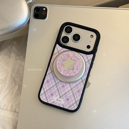 适用紫星星苹果17promax手机壳iphone16贝母磁吸支架1514鎏金甜酷