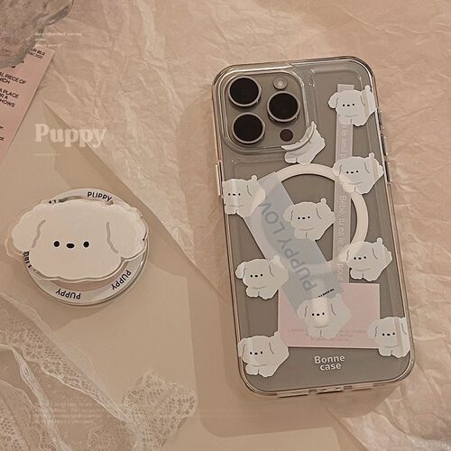 适用磁吸ins棉花狗支架iPhone15苹果手机壳17Pro max亚克力1316硬