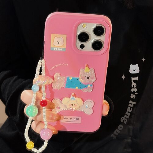 适用ins风骨头小狗贝壳iphone16手机壳苹果1517pro max挂链13立体