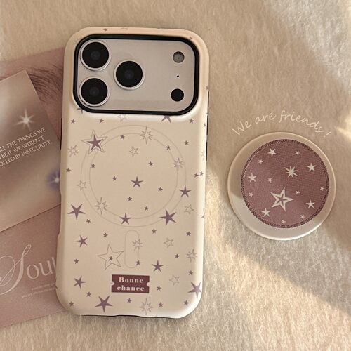 适用涂鸦星星苹果17promax手机壳iPhone16鎏金磁吸支架14韩系15硬