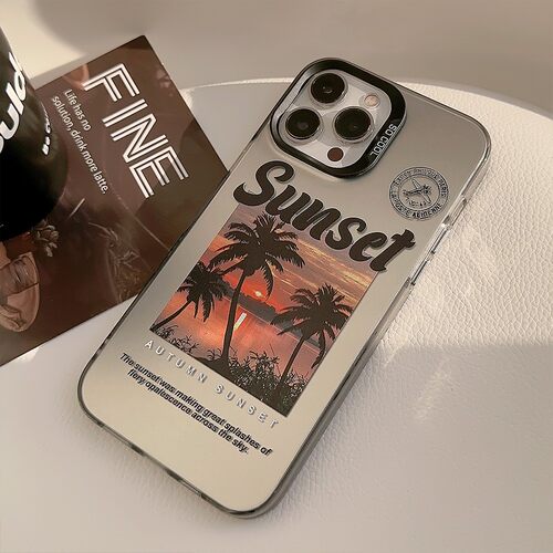 适用椰林日落iphone1615Promax手机壳12苹果13复古高级感17防摔潮