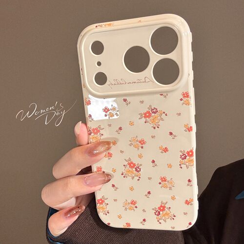 适用暖橘小碎花苹果17手机壳iphone16promax15防摔13软套14温柔12