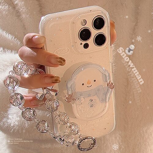 适用冬季雪人摇摇乐支架苹果16手机壳闪粉iphone15promax挂链17软