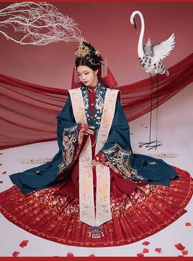明制花嫁汉服出租原创凤求凰立领对襟齐腰霞帔重工婚纱照服装租赁