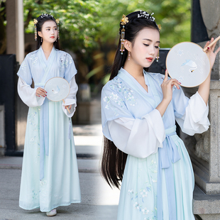 租汉服古装出租晋制齐腰襦裙女仙气古风拍照舞蹈演出服素雅中国风