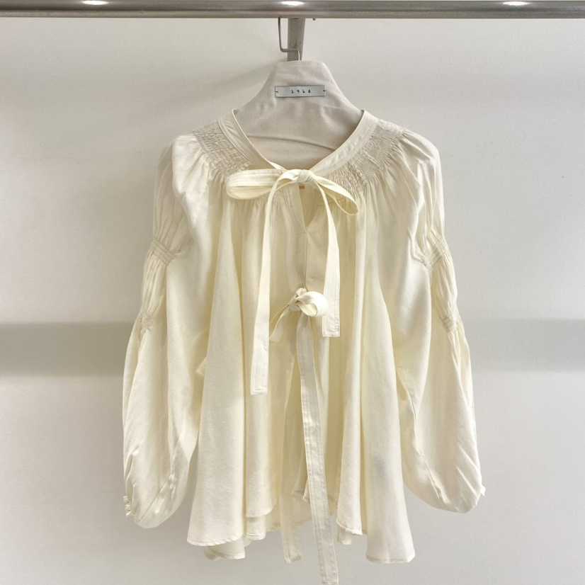 1968秋  韩国代购 时尚百搭舒适系带宽松淑女气质休闲吸睛长袖