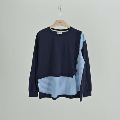 RUMBA韩国正品代购2026假两件拼色圆领长袖T恤女宽松百搭休闲上衣