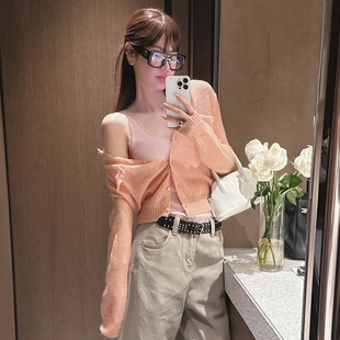 partysu韩国正品代购春季新甜美风短款开衫针织衫女宽松长袖毛衣