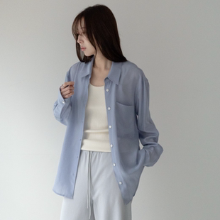新款 女长袖 宽松防晒罩衫 韩国正品 上衣衬衫 春季 通勤风开衫 代购
