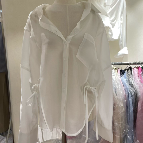 韩国正品代购 BARBARA GIRL春季新款薄款微透基础款长袖衬衫