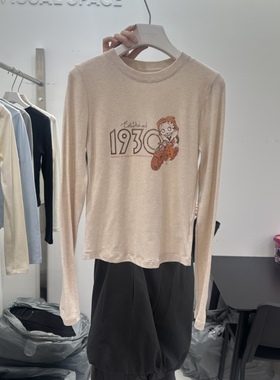 VISUAL SPACE韩国正品代购2026长袖印花T恤女显瘦圆领上衣