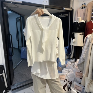 2025时尚 代购 V领系带针织衫 长袖 上衣设计感 HARU 打底衫 Q韩国正品