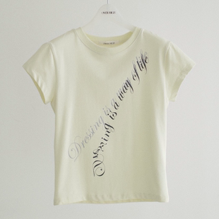 韩国正品代购 OVER RICH春季新款圆领宽松落肩时尚字母百搭T恤