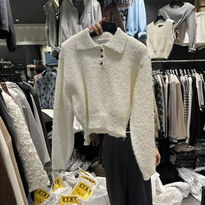 LONE STAR韩国正品代购2025简约风翻领针织衫套头百搭显瘦毛衣