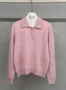 HELDER-P韩国正品代购2025温柔慵懒风翻领拉绒针织衫宽松百搭毛衣