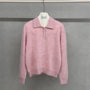 HELDER-P韩国正品代购2025温柔慵懒风翻领拉绒针织衫宽松百搭毛衣