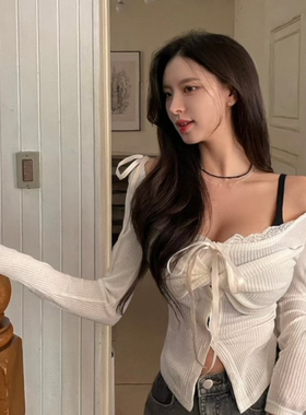 BOY MEET GIRL-T韩国正品代购2025蕾丝蝴蝶结长袖T恤女甜美上衣