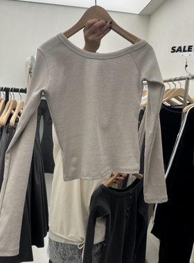 CHAV韩国正品代购2026露背设计感长袖T恤女显瘦打底衫上衣