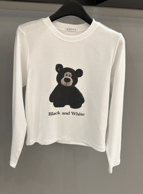 CREDITO韩国正品代购2026卡通风圆领长袖T恤女时尚纯色上衣