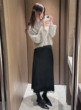 partysu韩国正品代购2025温柔半身裙女中款木耳边显瘦百搭半身裙