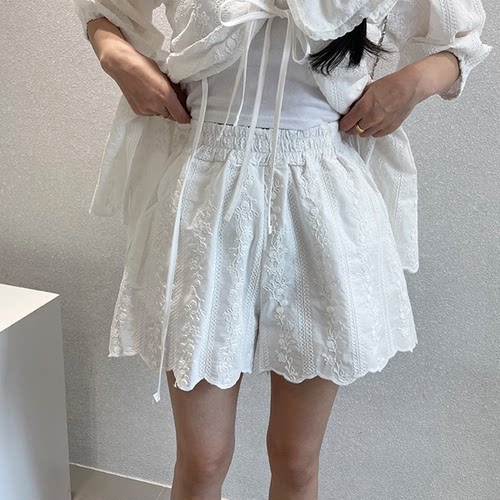 韩国正品代购夏款 松紧腰舒适阔腿清新花纹气质百搭时尚休闲短裤