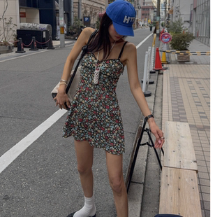 韩国正品代购春季新款甜美少女风碎花吊带连衣裙女时尚裙子