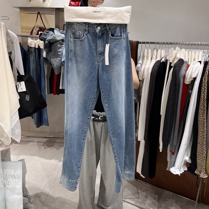 TEMPTING秋 韩国代购 时尚百搭舒适磨白休闲宽松复古吸睛牛仔裤
