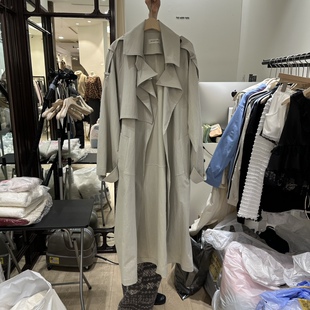 韩国正品代购2026春季新款廓形翻领长款风衣女春季单排扣外套大衣