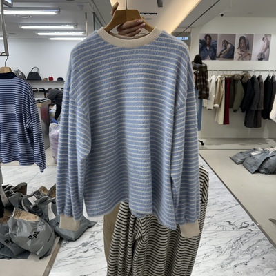 FORMING-P韩国正品代购2025新款女装圆领条纹毛衣宽松百搭针织衫