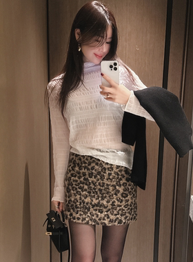 partysu韩国正品代购2025复古豹纹风A字半身裙女修身显瘦百搭短裙