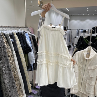 吊带连衣裙女中长款 韩国正品 新款 春季 休闲蕾丝边吊带连衣裙 代购