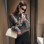 Partysu正品 毛衣 女宽松长袖 韩国代购 可爱风小马刺绣针织衫