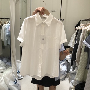 韩国正品代购 YUNBAL春季新款利落宽松简洁纯色基础版型短袖衬衫