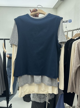 CHAV韩国正品代购2026长袖短袖背心三件套女百搭显瘦个性T恤套装