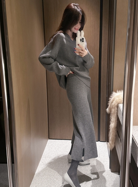 partysu韩国正品代购2025慵懒风针织半身长裙女垂感包臀裤裙
