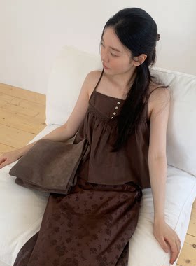 韩国代购夏款 甜妹娃娃款时尚宽松显瘦镂空花边方领吊带背心
