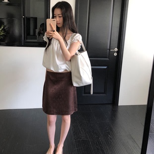 韩国正品代购夏款 甜美风光泽玫瑰花纹高腰直筒简约气质半身短裙
