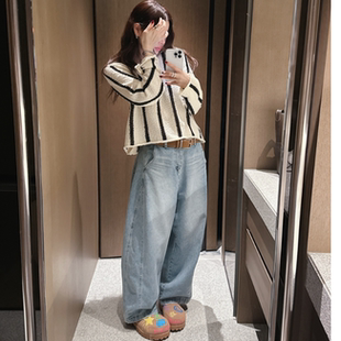 partysu韩国正品代购2025休闲风阔腿牛仔裤女新款潮裤长裤