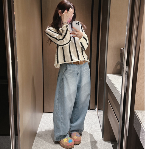 partysu韩国正品代购2025休闲风阔腿牛仔裤女新款潮裤长裤