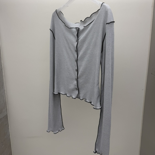 韩国正品代购 GLITTER春季新款温柔时尚木耳卷边修身百搭气质T恤