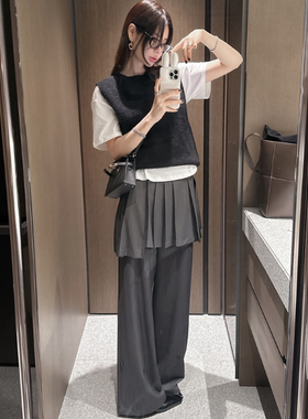 partysu韩国正品代购2025荷叶边阔腿裤女宽松休闲长裤显瘦休闲裤