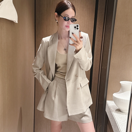 Partysu正品 韩国代购夏款干练利落版型经典双排扣设计西装外套