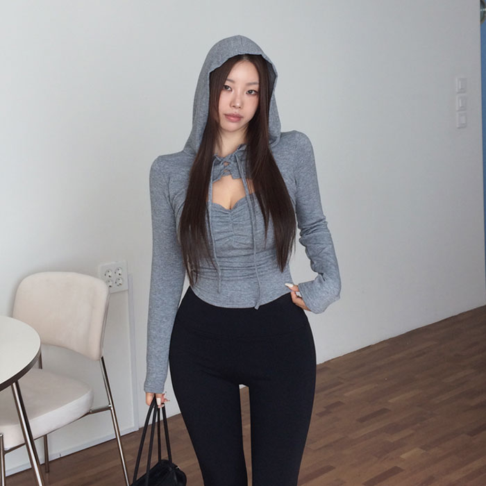 韩国正品代购2025连帽卫衣女镂空系带显瘦长袖时尚气质女上衣