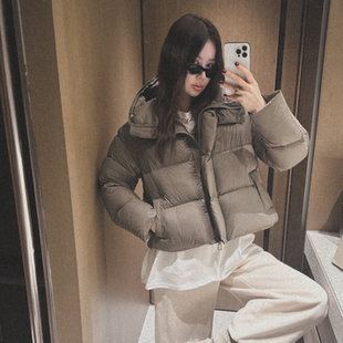 partysu韩国正品代购2025短款泡芙面包羽绒服女连帽加厚保暖外套